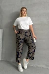 Büyük Beden Beli Lastikli Bol Paça Desenli Cepli Pantolon 74-109