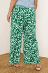Büyük Beden Beli Lastikli Bol Paça Desenli Cepli Pantolon 303969