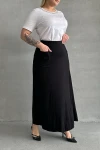 Büyük Beden Beli Lastikli Cep Detaylı Uzun Kesim Etek 160051