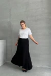 Büyük Beden Beli Lastikli Cep Detaylı Uzun Kesim Etek 160051