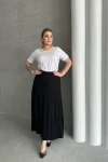 Büyük Beden Beli Lastikli Cep Detaylı Uzun Kesim Etek 160051
