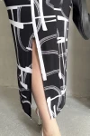 Büyük Beden Beli Lastikli Soyut Desenli Yırtmaç Detaylı Uzun Etek 98-120