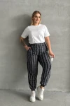 Büyük Beden Beli ve Paçası Lastikli Çizgili Cepli Pantolon 89-71