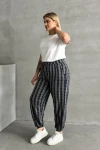 Büyük Beden Beli ve Paçası Lastikli Çizgili Cepli Pantolon 89-71