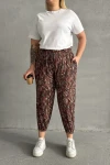 Büyük Beden Beli ve Paçası Lastikli Desenli Cepli Pantolon 74-77