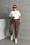 Büyük Beden Beli ve Paçası Lastikli Desenli Cepli Pantolon 74-77