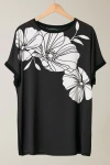Büyük Beden Bisiklet Yaka Kısa Kollu Çiçek Desenli Bluz 615828