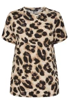 Büyük Beden Bisiklet Yaka Kısa Kollu Kuşgözü Detaylı Leopar Desenli Bluz 304127