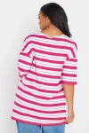 Büyük Beden Bisiklet Yaka Kısa Kollu Yanları Yırtmaçlı Çizgili T-shirt 303945