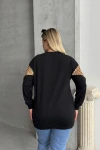 Büyük Beden Bisiklet Yaka Uzun Kollu Desenli Sweatshirt 300334