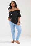 Büyük Beden Düşük Omuz Düğme Detaylı Straplez Bluz 322704
