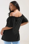 Büyük Beden Düşük Omuz Düğme Detaylı Straplez Bluz 322704