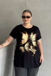 Büyük Beden Kelebek Baskılı Parlak Simli T-shirt 302275