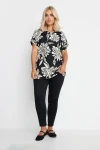 Büyük Beden Kısa Kollu Bisiklet Yaka Çiçek Desenli Bluz 322001
