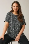 Büyük Beden Kısa Kollu Bisiklet Yaka Desenli Bluz 615913