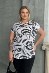 Büyük Beden Kısa Kollu V Yaka Desenli T-shirt 97-83