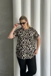 Büyük Beden Kısa Kollu Bisiklet Yaka Leopar Desenli Bluz 616006