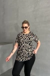 Büyük Beden Kısa Kollu Bisiklet Yaka Leopar Desenli Bluz 616006