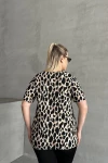 Büyük Beden Kısa Kollu Bisiklet Yaka Leopar Desenli Bluz 616006