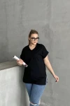 Büyük Beden Kısa Kollu V Yaka Yanları Yırtmaçlı Basic T-shirt RFT-02