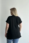 Büyük Beden Kısa Kollu V Yaka Yanları Yırtmaçlı Boncuklu Basic T-shirt RFT-04