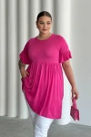 Büyük Beden Kol Detaylı Beli Lastikli Pileli Tunik T-shirt T41