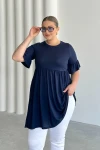 Büyük Beden Kol Detaylı Beli Lastikli Pileli Tunik T-shirt T42