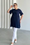 Büyük Beden Kol Detaylı Beli Lastikli Pileli Tunik T-shirt T42