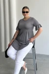 Büyük Beden Kol Detaylı Beli Lastikli Pileli Tunik T-shirt T43