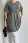 Büyük Beden Kol Detaylı Beli Lastikli Pileli Tunik T-shirt T43