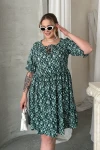 Büyük Beden Önü Bağlamalı Yarım Kollu Desenli Mini Elbise 101-8