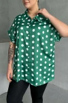 Büyük Beden Önü Düğmeli Kısa Kollu Puantiye Desenli Gömlek 303461