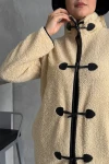 Büyük Beden Önü Kapamalı Cepli Uzun Kollu Peluş Mont 301815