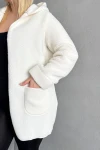 Büyük Beden Önü Kapamasız Cepli Kapüşonlu İnce Peluş Ceket 301256