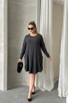 Büyük Beden Uzun Kollu Bisiklet Yaka Cepli Fitilli Elbise 304008