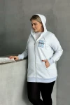 Büyük Beden Uzun Kollu Kapüşonlu Fermuarlı Cepli Yumuşak Hırka 302571