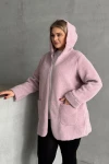 Büyük Beden Uzun Kollu Kapüşonlu Önü Kapamasız Cepli Peluş Ceket 97-14
