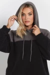 Büyük Beden Uzun Kollu Kapüşonlu ve Cepli Peluş Sweatshirt 303790