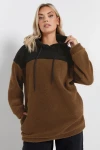 Büyük Beden Uzun Kollu Kapüşonlu ve Cepli Peluş Sweatshirt 303794