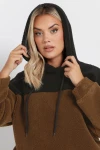 Büyük Beden Uzun Kollu Kapüşonlu ve Cepli Peluş Sweatshirt 303794