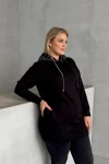 Büyük Beden Uzun Kollu Kapüşonu Desenli Cepli Sweatshirt 106-92
