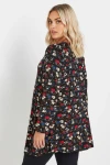 Büyük Beden Uzun Kollu V Yaka Önü Pileli Çiçek Desenli Bluz 303720