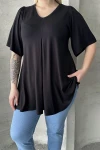 Büyük Beden V Yaka Desensiz Asimetrik Kesim Likralı Bluz 320315