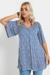 Büyük Beden V Yaka Kısa Kollu Eteği Bollaşan Desenli Bluz 303624