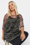 Büyük Beden Yarım Kollu İçi Astarlı Desenli Tül Bluz 303448