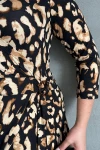 Büyük Beden Yarım Kollu V Yaka Kemer Detaylı Leopar Desenli Elbise 100-92